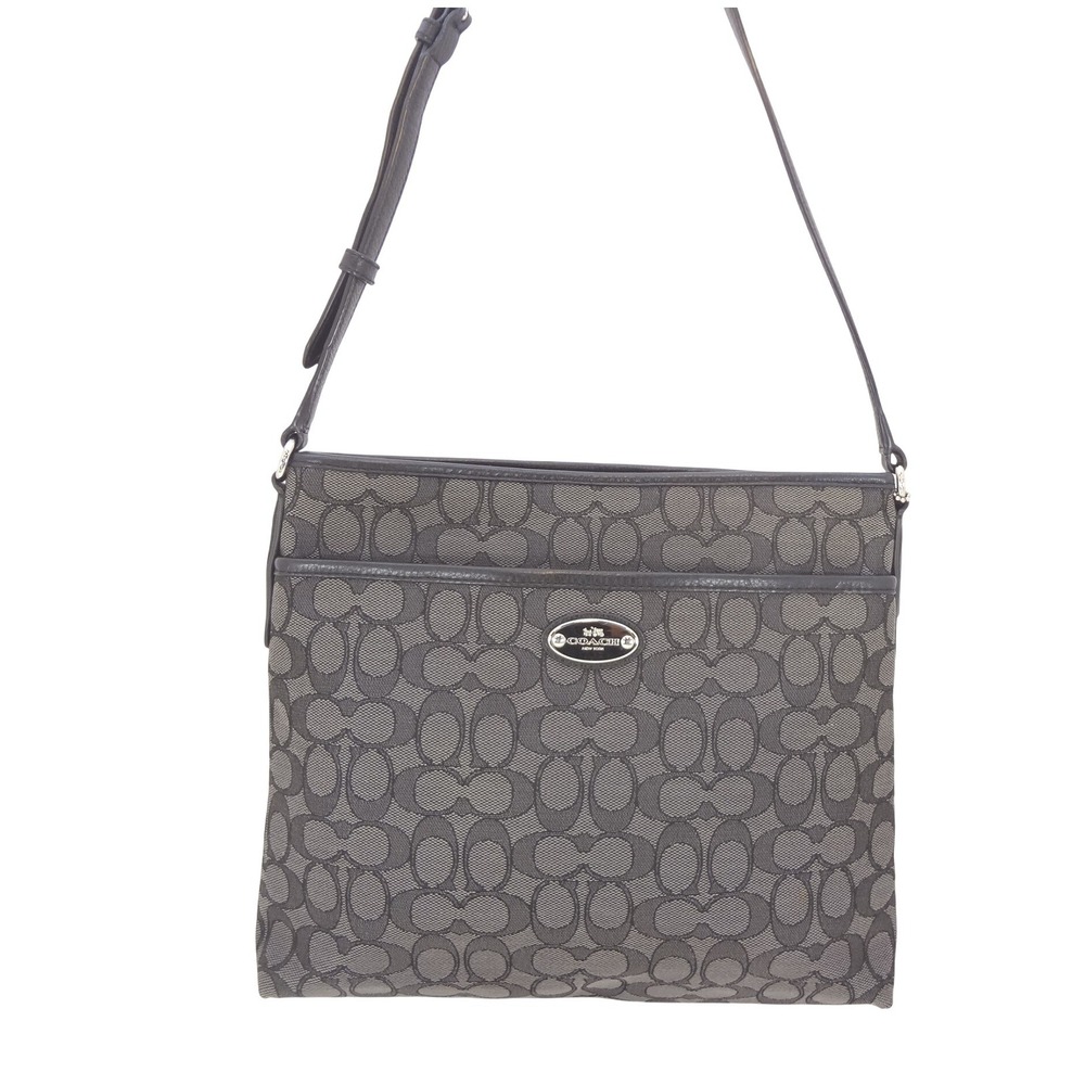 Coach File Bag Medium Grey Excellent Signature Canvas Crossbody